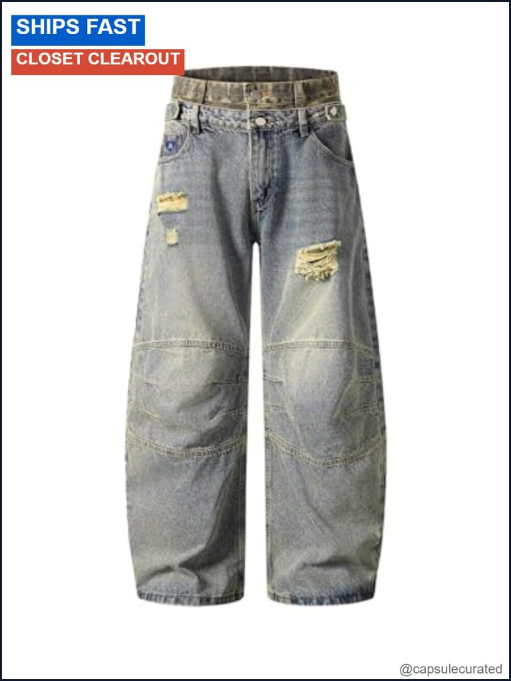 Aelfric Eden Camo Double Waist Baggy Wide Leg High Rise Jeans Streetwear